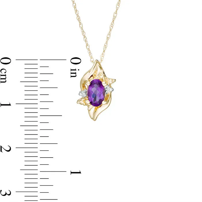 Oval Amethyst and Natural Diamond Accent Flame Burst Pendant in 10K Yellow Gold Goldia Necklaces Oval Amethyst and Natural Diamond Accent Flame Burst Pendant in 10K Yellow Gold Goldia Necklaces