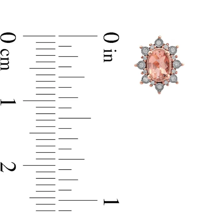 Oval Morganite and 013 CT TW Diamond Starburst Frame VintageStyle Stud Earrings in 10K Rose Gold Goldia Earrings Oval Morganite and 013 CT TW Diamond Starburst Frame VintageStyle Stud Earrings in 10K Rose Gold Goldia Earrings