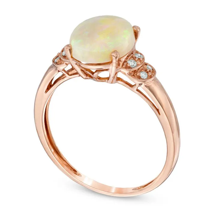 Oval Opal and Natural Diamond Accent Ring in Solid 10K Rose Gold Goldia Rings Oval Opal and Natural Diamond Accent Ring in Solid 10K Rose Gold Goldia Rings
