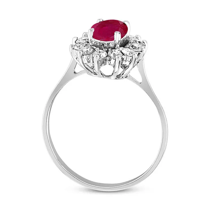Oval Ruby and 050 CT TW Natural Diamond Starburst Frame Ring in Solid 14K White Gold Goldia Rings Oval Ruby and 050 CT TW Natural Diamond Starburst Frame Ring in Solid 14K White Gold Goldia Rings