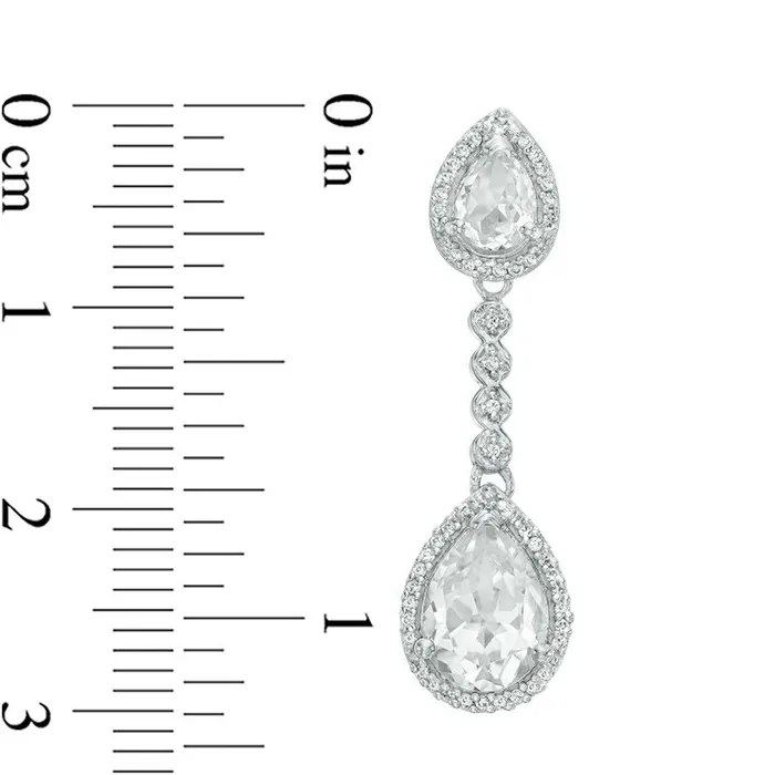 PearShaped LabCreated White Sapphire and 02 CT TW Diamond Frame Double Drop Earrings in 10K White Gold Goldia Earrings PearShaped LabCreated White Sapphire and 02 CT TW Diamond Frame Double Drop Earrings in 10K White Gold Goldia Earrings