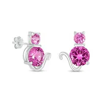 Pink LabCreated Sapphire Cat Stud Earrings in Sterling Silver Goldia Earrings Pink LabCreated Sapphire Cat Stud Earrings in Sterling Silver Goldia Earrings