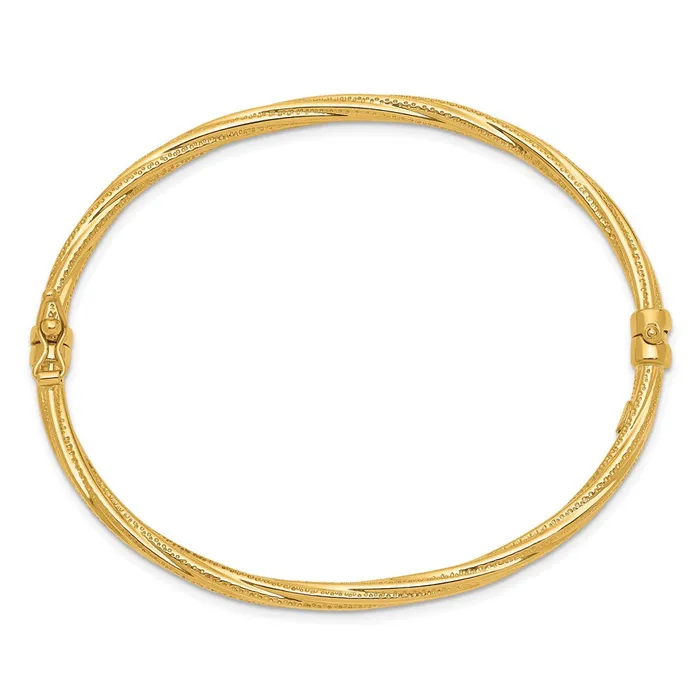 PreStyled Sets 14k Yellow Gold Polished Textured Twisted Hinged Bangle Goldia