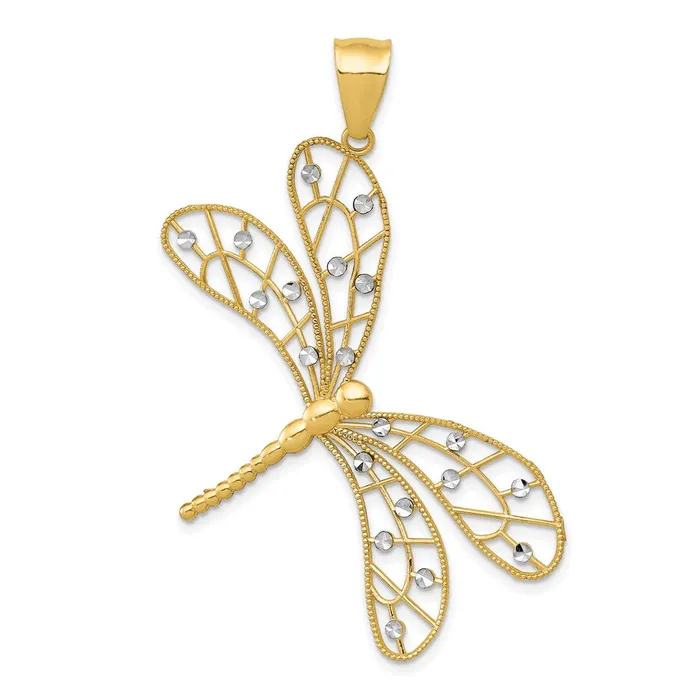 PreStyled Sets Goldia 14k Yellow Rhodium Gold wRhodium Polished DC Filigree Dragonfly Pendant