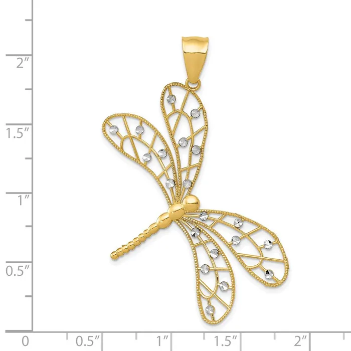 PreStyled Sets Goldia 14k Yellow Rhodium Gold wRhodium Polished DC Filigree Dragonfly Pendant