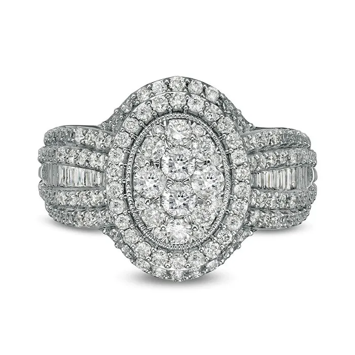 Previously Owned 10 CT TW Composite Oval Natural Diamond Frame MultiRow Engagement Ring in Solid 10K White Gold Goldia Rings Previously Owned 10 CT TW Composite Oval Natural Diamond Frame MultiRow Engagement Ring in Solid 10K White Gold Goldia Rings