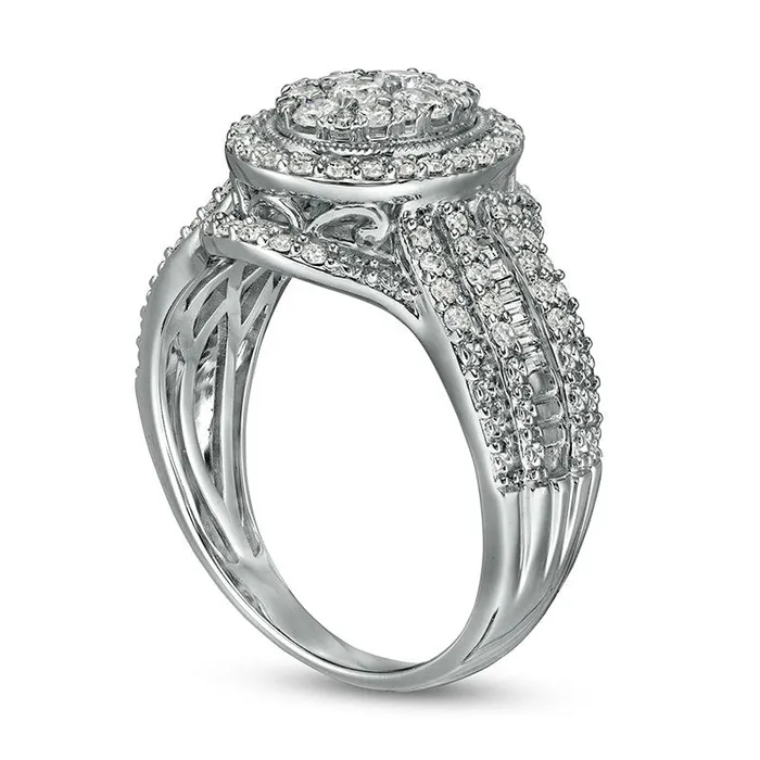 Previously Owned 10 CT TW Composite Oval Natural Diamond Frame MultiRow Engagement Ring in Solid 10K White Gold Goldia Rings Previously Owned 10 CT TW Composite Oval Natural Diamond Frame MultiRow Engagement Ring in Solid 10K White Gold Goldia Rings