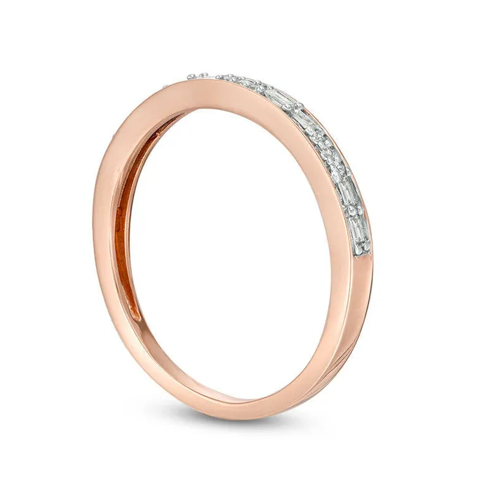 Rings 013 CT TW Baguette and Round Natural Diamond Two Stone Alternating Stackable Band in Solid 10K Rose Gold Goldia Rings 013 CT TW Baguette and Round Natural Diamond Two Stone Alternating Stackable Band in Solid 10K Rose Gold Goldia