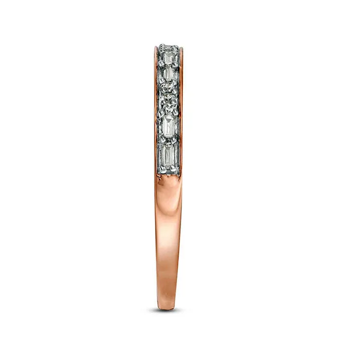 Rings 013 CT TW Baguette and Round Natural Diamond Two Stone Alternating Stackable Band in Solid 10K Rose Gold Goldia Rings 013 CT TW Baguette and Round Natural Diamond Two Stone Alternating Stackable Band in Solid 10K Rose Gold Goldia