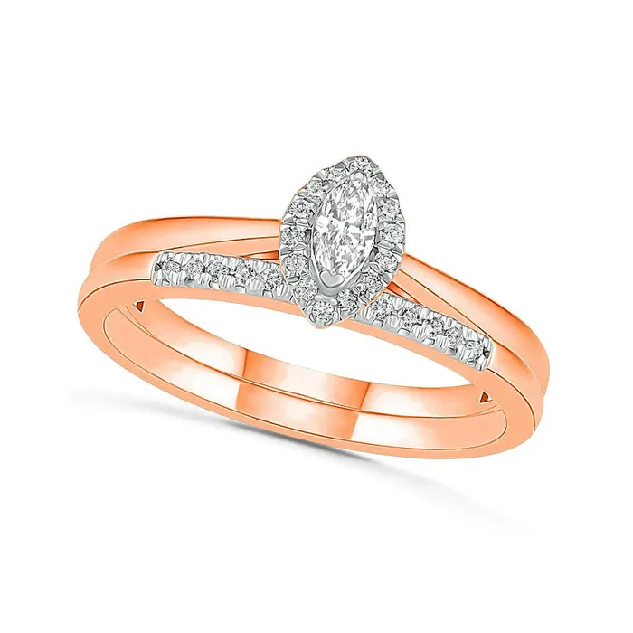 Rings 025 CT TW Marquise Natural Diamond Frame Bridal Engagement Ring Set in Solid 10K Rose Gold Goldia Rings 025 CT TW Marquise Natural Diamond Frame Bridal Engagement Ring Set in Solid 10K Rose Gold Goldia