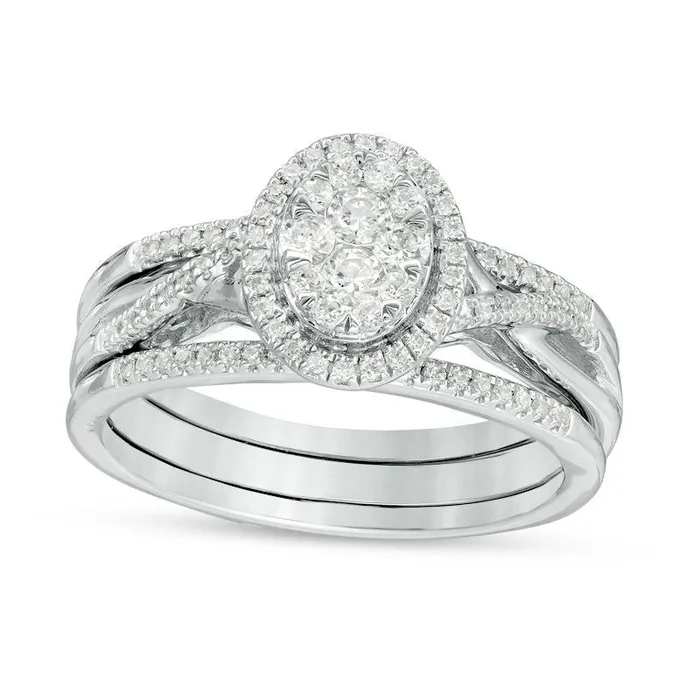 Rings 033 CT TW Composite Natural Diamond Oval Frame Twist Bridal Engagement Ring Set in Solid 10K White Gold Goldia Rings 033 CT TW Composite Natural Diamond Oval Frame Twist Bridal Engagement Ring Set in Solid 10K White Gold Goldia