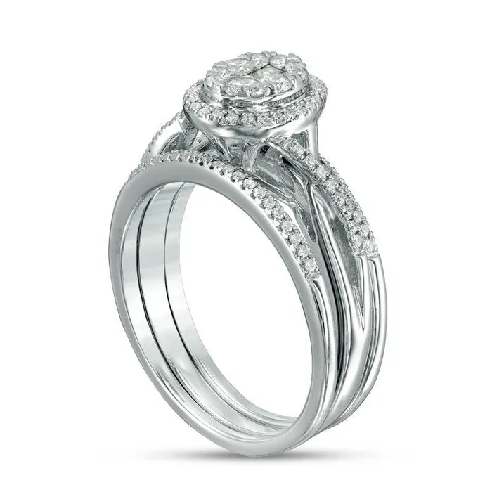 Rings 033 CT TW Composite Natural Diamond Oval Frame Twist Bridal Engagement Ring Set in Solid 10K White Gold Goldia Rings 033 CT TW Composite Natural Diamond Oval Frame Twist Bridal Engagement Ring Set in Solid 10K White Gold Goldia