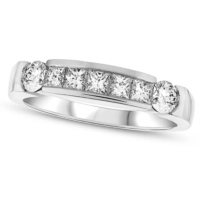 Rings 075 CT TW PrincessCut and Round Natural Diamond Anniversary Band in Solid 14K White Gold Goldia Rings 075 CT TW PrincessCut and Round Natural Diamond Anniversary Band in Solid 14K White Gold Goldia