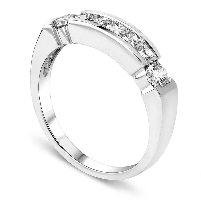 Rings 075 CT TW PrincessCut and Round Natural Diamond Anniversary Band in Solid 14K White Gold Goldia Rings 075 CT TW PrincessCut and Round Natural Diamond Anniversary Band in Solid 14K White Gold Goldia