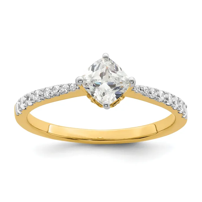 Rings 075ct CZ Solid Real 14k Polish 34ct Cushion Leaf Design Dia Ring Goldia Rings 075ct CZ Solid Real 14k Polish 34ct Cushion Leaf Design Dia Ring Goldia