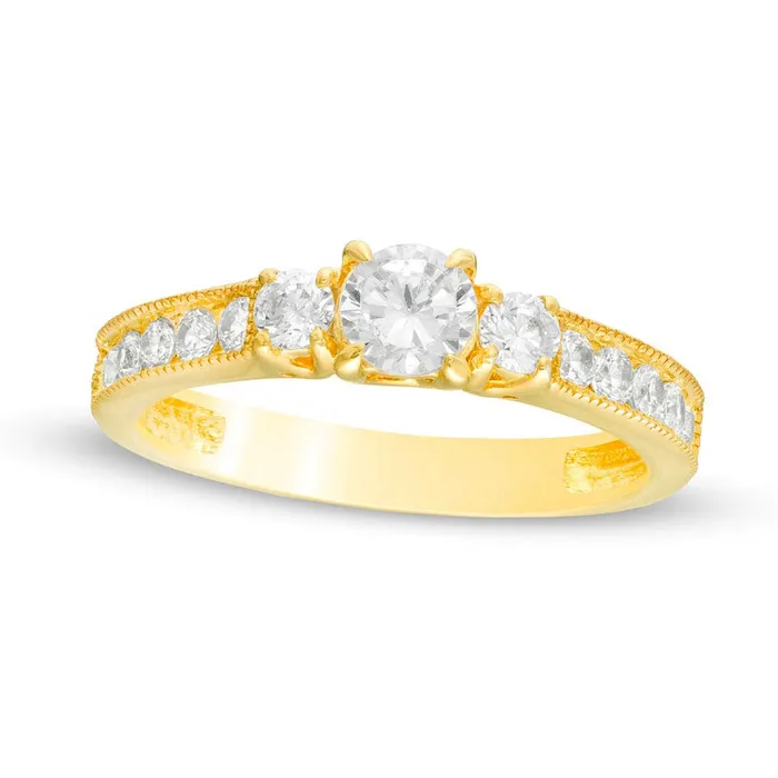 Rings 10 CT TW Natural Diamond Three Stone Engagement Ring in Solid 14K Gold Goldia Rings 10 CT TW Natural Diamond Three Stone Engagement Ring in Solid 14K Gold Goldia
