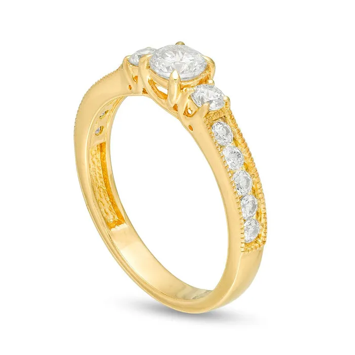 Rings 10 CT TW Natural Diamond Three Stone Engagement Ring in Solid 14K Gold Goldia Rings 10 CT TW Natural Diamond Three Stone Engagement Ring in Solid 14K Gold Goldia