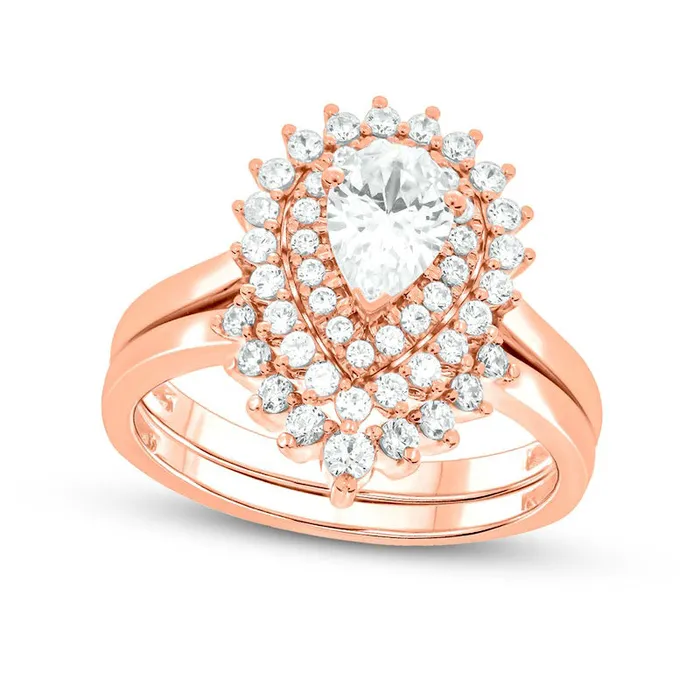 Rings 10 CT TW PearShaped Natural Diamond Sunburst Contour Bridal Engagement Ring Set in Solid 14K Rose Gold II2 Goldia Rings 10 CT TW PearShaped Natural Diamond Sunburst Contour Bridal Engagement Ring Set in Solid 14K Rose Gold II2 Goldia