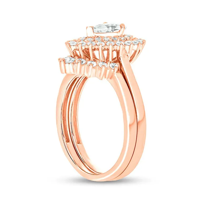 Rings 10 CT TW PearShaped Natural Diamond Sunburst Contour Bridal Engagement Ring Set in Solid 14K Rose Gold II2 Goldia Rings 10 CT TW PearShaped Natural Diamond Sunburst Contour Bridal Engagement Ring Set in Solid 14K Rose Gold II2 Goldia