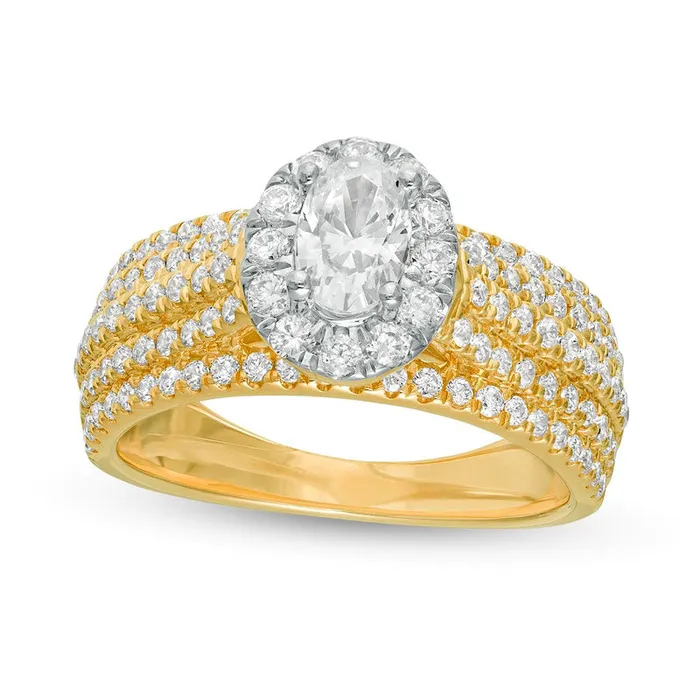 Rings 15 CT TW Oval Natural Diamond Frame MultiRow Engagement Ring in Solid 14K Gold Goldia Rings 15 CT TW Oval Natural Diamond Frame MultiRow Engagement Ring in Solid 14K Gold Goldia