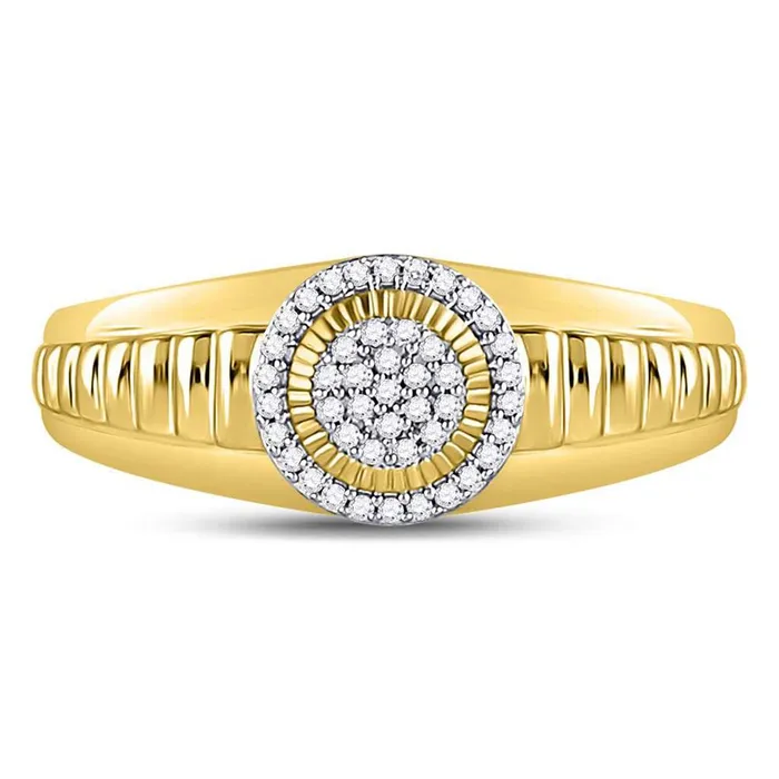 Rings 10k Yellow Gold Round Diamond Circle Cluster Ribbed Ring 18 Cttw gndatlanta Rings 10k Yellow Gold Round Diamond Circle Cluster Ribbed Ring 18 Cttw gndatlanta
