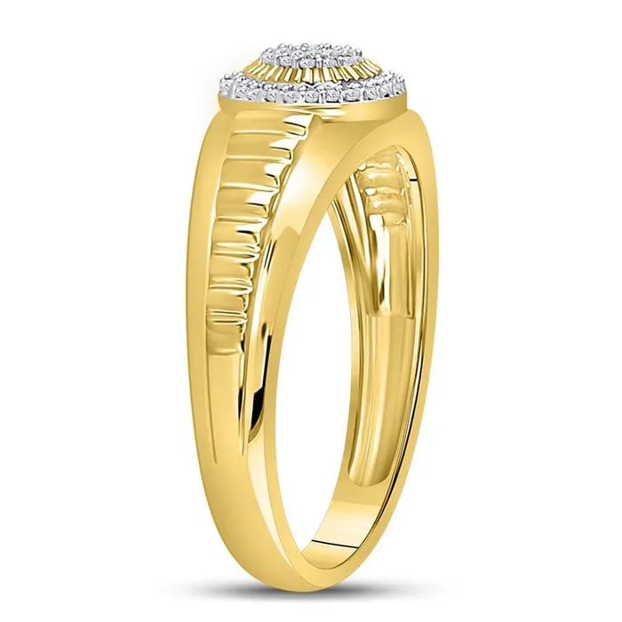 Rings 10k Yellow Gold Round Diamond Circle Cluster Ribbed Ring 18 Cttw gndatlanta
