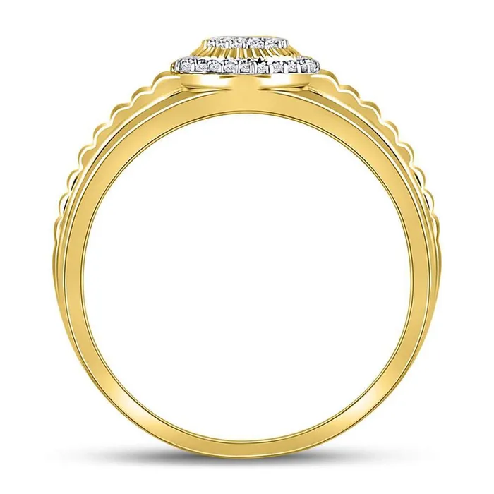 Rings 10k Yellow Gold Round Diamond Circle Cluster Ribbed Ring 18 Cttw gndatlanta