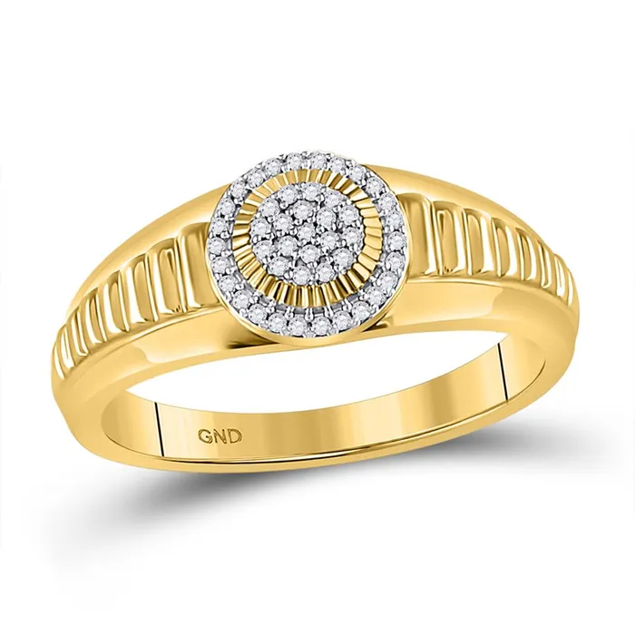 Rings 10k Yellow Gold Round Diamond Circle Cluster Ribbed Ring 18 Cttw gndatlanta