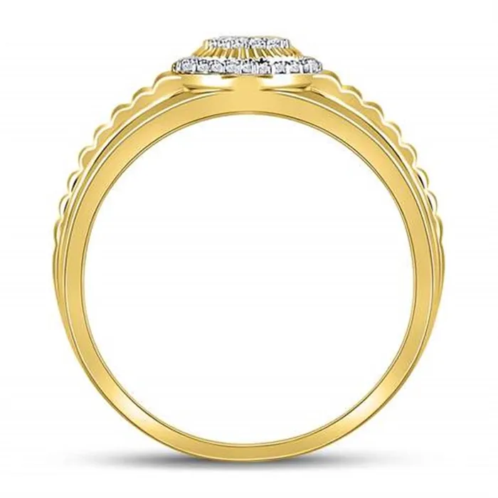 Rings 10k Yellow Gold Round Diamond Circle Cluster Ribbed Ring 18 Cttw gndatlanta