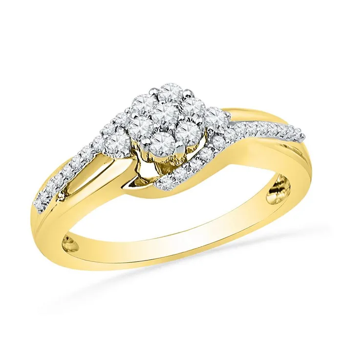 Rings 10k Yellow Gold Round Diamond Flower Cluster Ring 13 Cttw gndatlanta Rings 10k Yellow Gold Round Diamond Flower Cluster Ring 13 Cttw gndatlanta