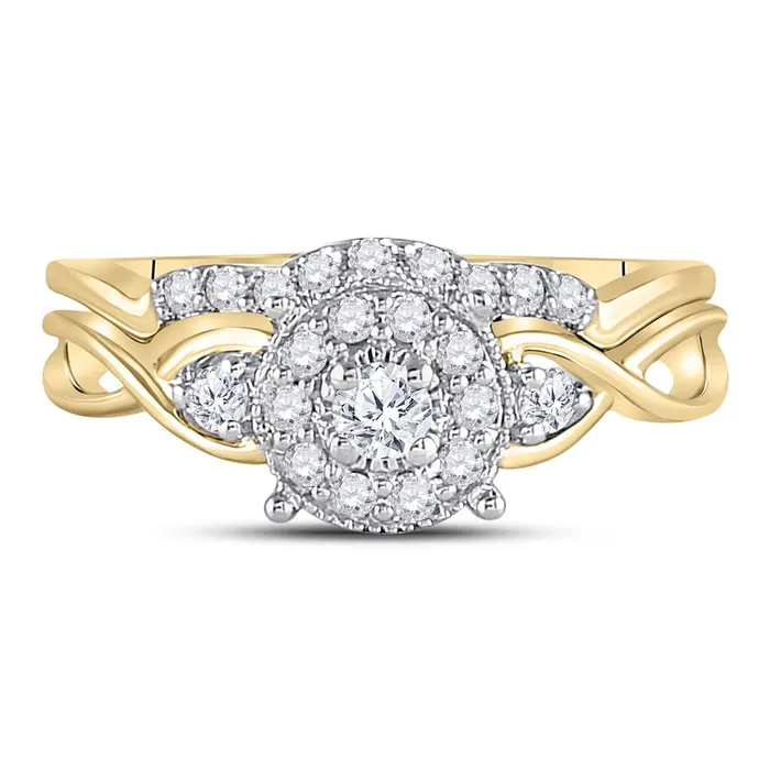 Rings 10k Yellow Gold Round Diamond Halo Twist Bridal Wedding Ring Set 13 Cttw gndatlanta Rings 10k Yellow Gold Round Diamond Halo Twist Bridal Wedding Ring Set 13 Cttw gndatlanta