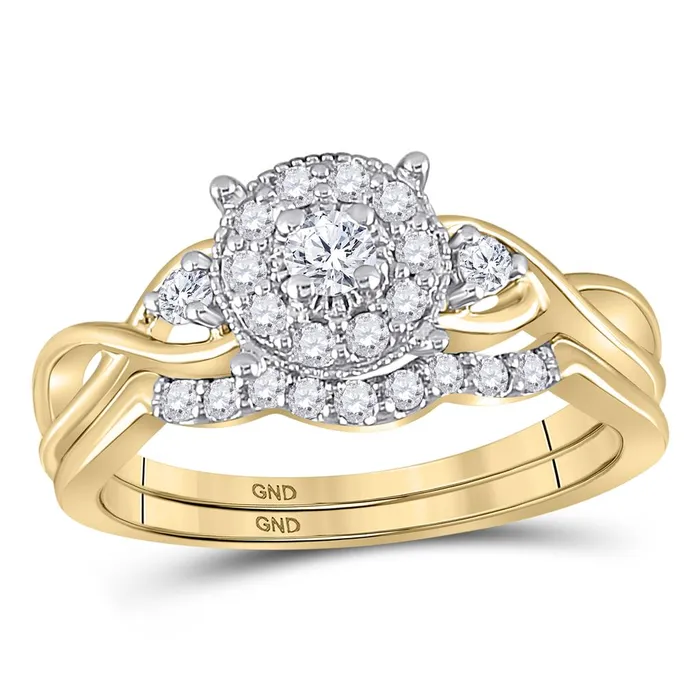 Rings 10k Yellow Gold Round Diamond Halo Twist Bridal Wedding Ring Set 13 Cttw gndatlanta