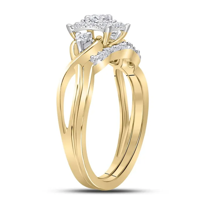 Rings 10k Yellow Gold Round Diamond Halo Twist Bridal Wedding Ring Set 13 Cttw gndatlanta