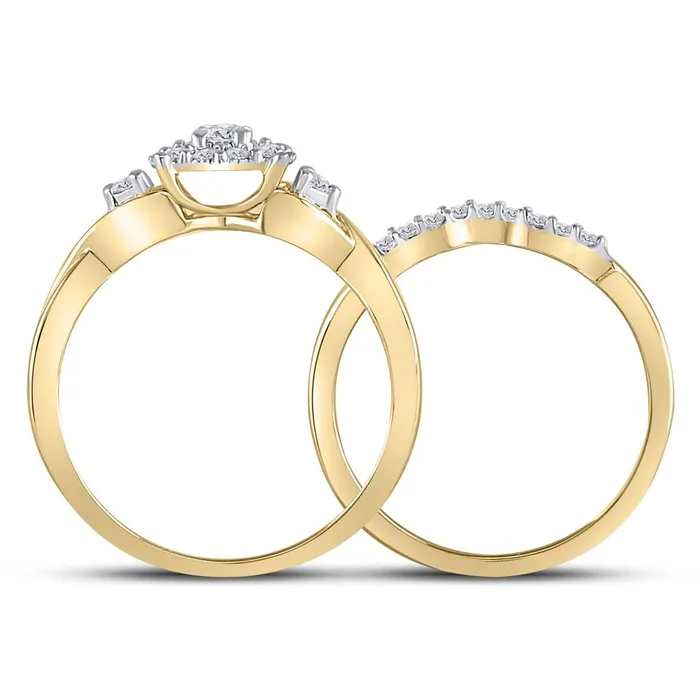 Rings 10k Yellow Gold Round Diamond Halo Twist Bridal Wedding Ring Set 13 Cttw gndatlanta
