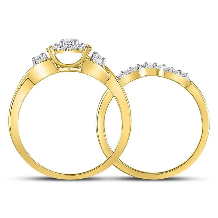 Rings 10k Yellow Gold Round Diamond Halo Twist Bridal Wedding Ring Set 13 Cttw gndatlanta
