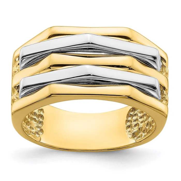 Rings 14k TwoTone Gold Five Ridge Peak Design Ring Goldia