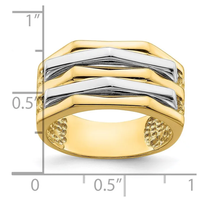 Rings 14k TwoTone Gold Five Ridge Peak Design Ring Goldia
