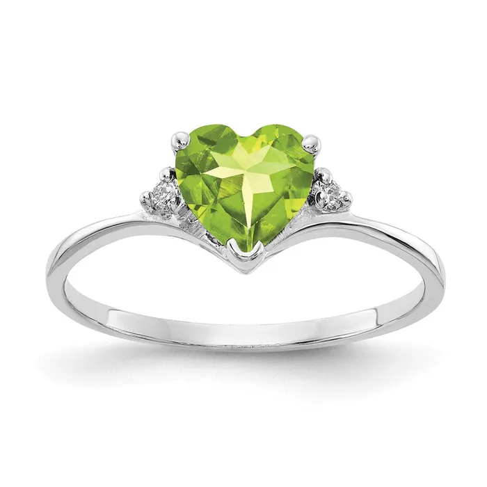 Rings 14k White Gold 6mm Heart Peridot VS Real Diamond ring Goldiacom