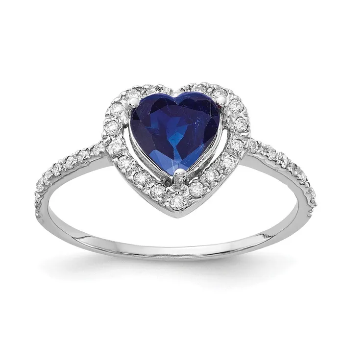 Rings 14k White Gold 6mm Heart Sapphire AAA Real Diamond ring Goldiacom
