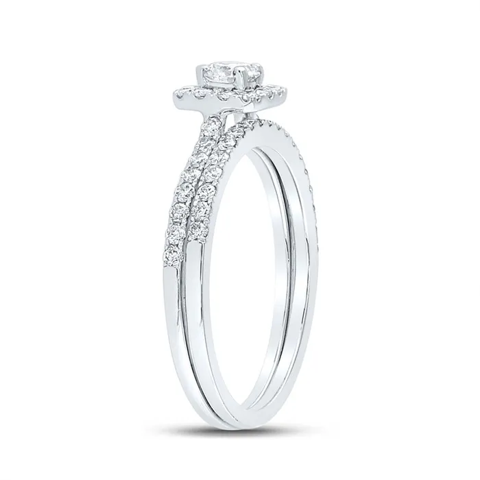 Rings 14k White Gold Diamond Slender Halo Bridal Wedding Ring Set 34 Cttw Certified gndatlanta