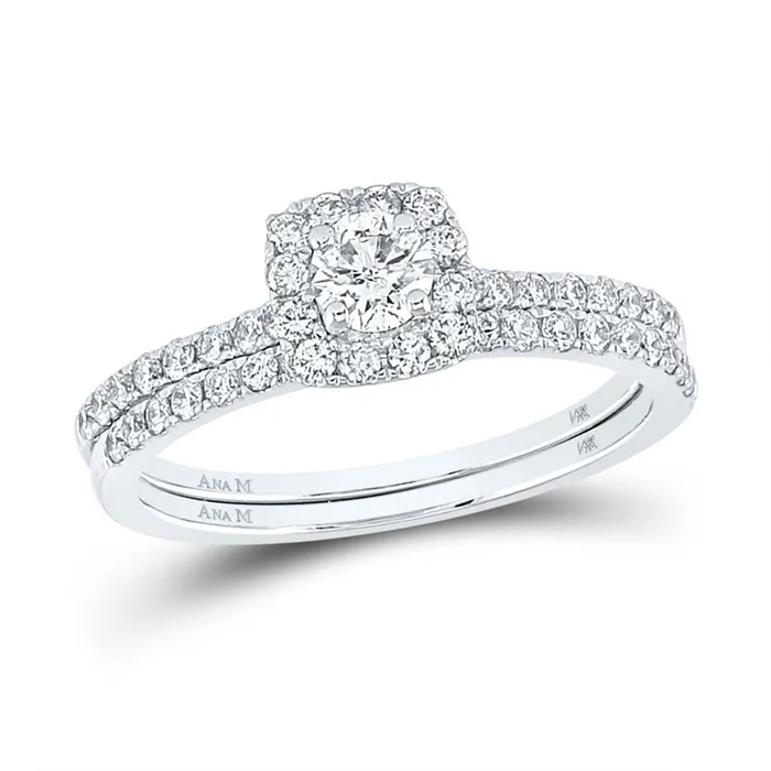 Rings 14k White Gold Diamond Slender Halo Bridal Wedding Ring Set 34 Cttw Certified gndatlanta