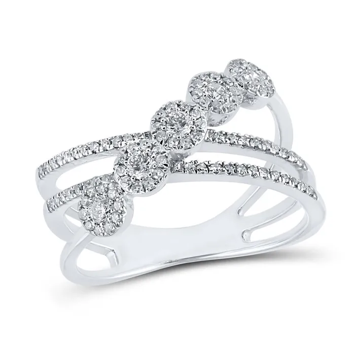 Rings 14k White Gold Round Diamond Crossover Fashion Ring 12 Cttw gndatlanta Rings 14k White Gold Round Diamond Crossover Fashion Ring 12 Cttw gndatlanta