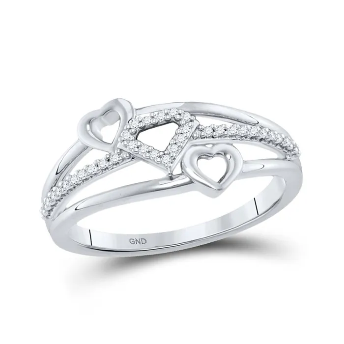 Rings 14k White Gold Round Diamond Double Heart Striped Band Ring 110 Cttw gndatlanta Rings 14k White Gold Round Diamond Double Heart Striped Band Ring 110 Cttw gndatlanta