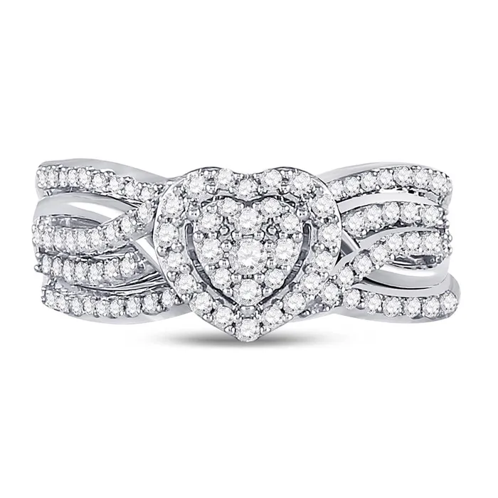 Rings 14k White Gold Round Diamond Heart Bridal Wedding Ring Set 12 Cttw gndatlanta Rings 14k White Gold Round Diamond Heart Bridal Wedding Ring Set 12 Cttw gndatlanta
