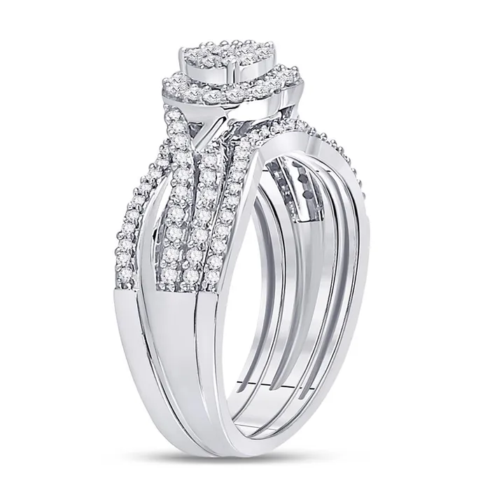 Rings 14k White Gold Round Diamond Heart Bridal Wedding Ring Set 12 Cttw gndatlanta