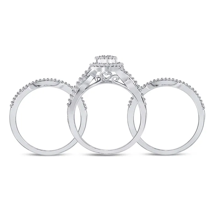 Rings 14k White Gold Round Diamond Heart Bridal Wedding Ring Set 12 Cttw gndatlanta