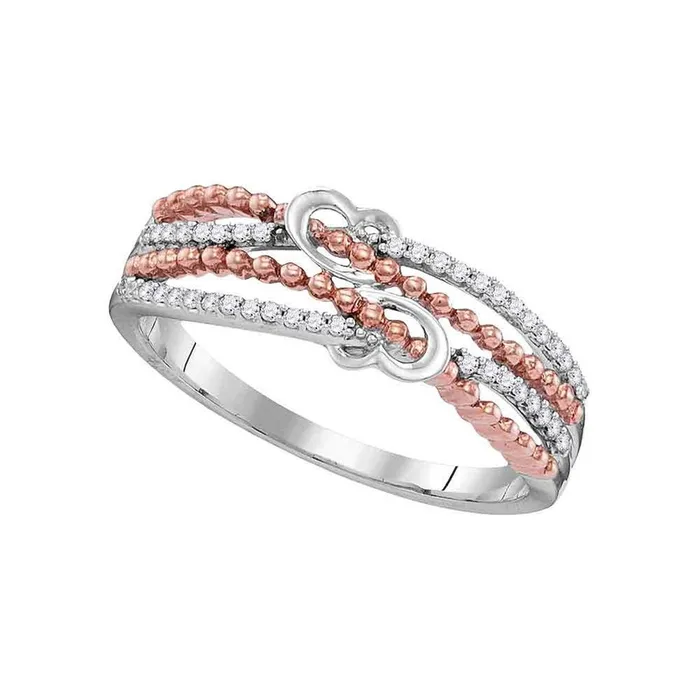 Rings 14k White Gold Round Diamond Heart Roped 2tone Rose Band Ring 18 Cttw gndatlanta Rings 14k White Gold Round Diamond Heart Roped 2tone Rose Band Ring 18 Cttw gndatlanta