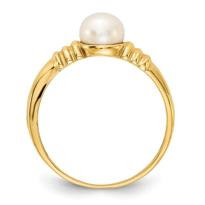 Rings 14K Yellow Gold 56mm White Button Freshwater Cultured Pearl Ring Goldia