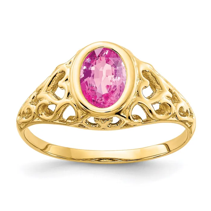 Rings 14K Yellow Gold 7x5mm Oval Pink Sapphire ring Goldia