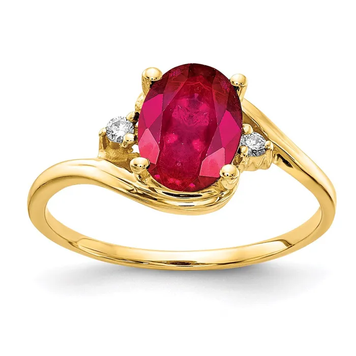 Rings 14K Yellow Gold 8x6mm Oval Ruby A Real Diamond ring Goldia